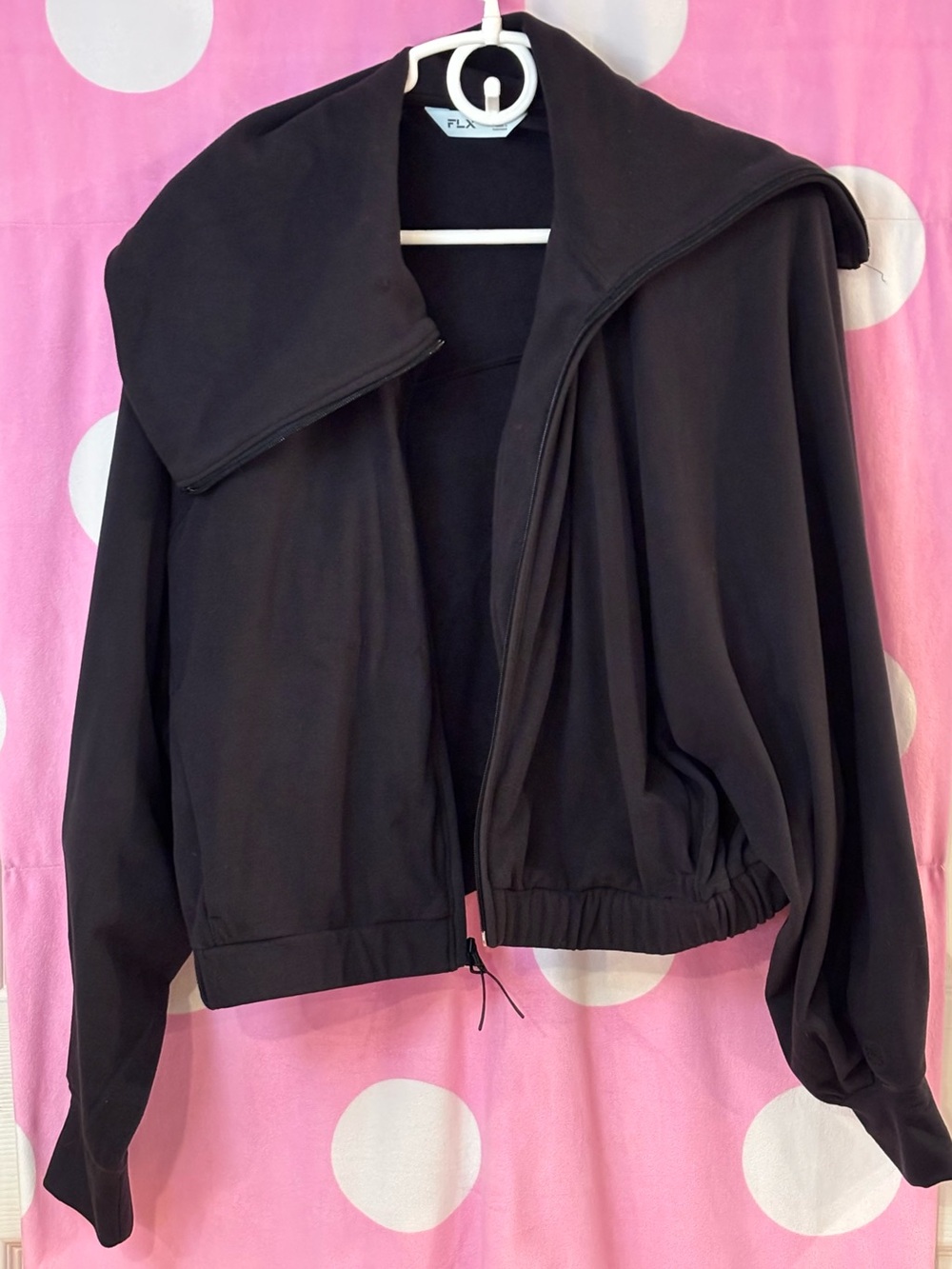 FLX Women’s Black Cropped Bomber Jacket with Oversized Collar